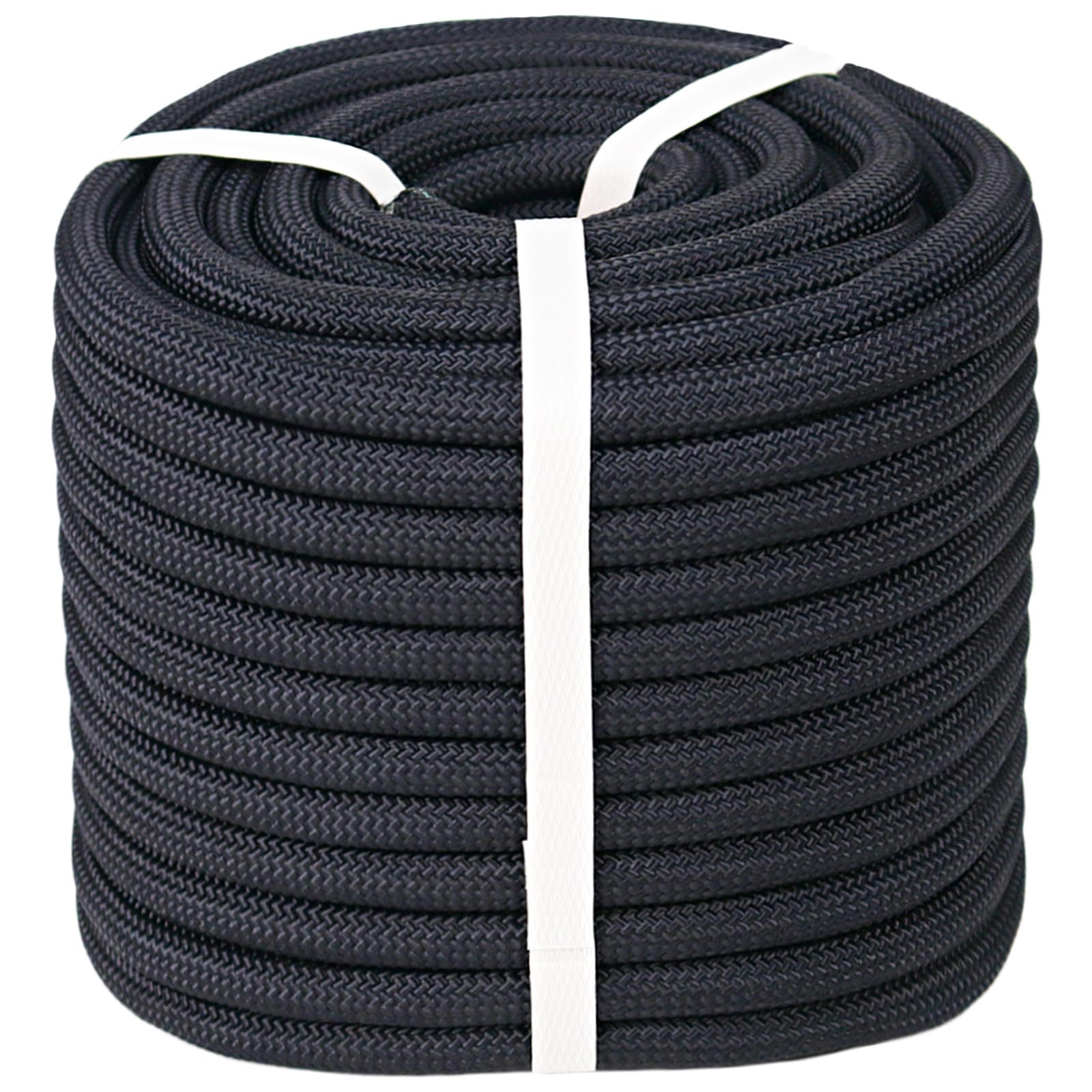 CRAYZA Double Braided Polyester Rope (1/2 in x 100 ft) Strong Arborist Rigging Rope 48 Strands for Tree Work Climbing Pulling Sailing, Black
