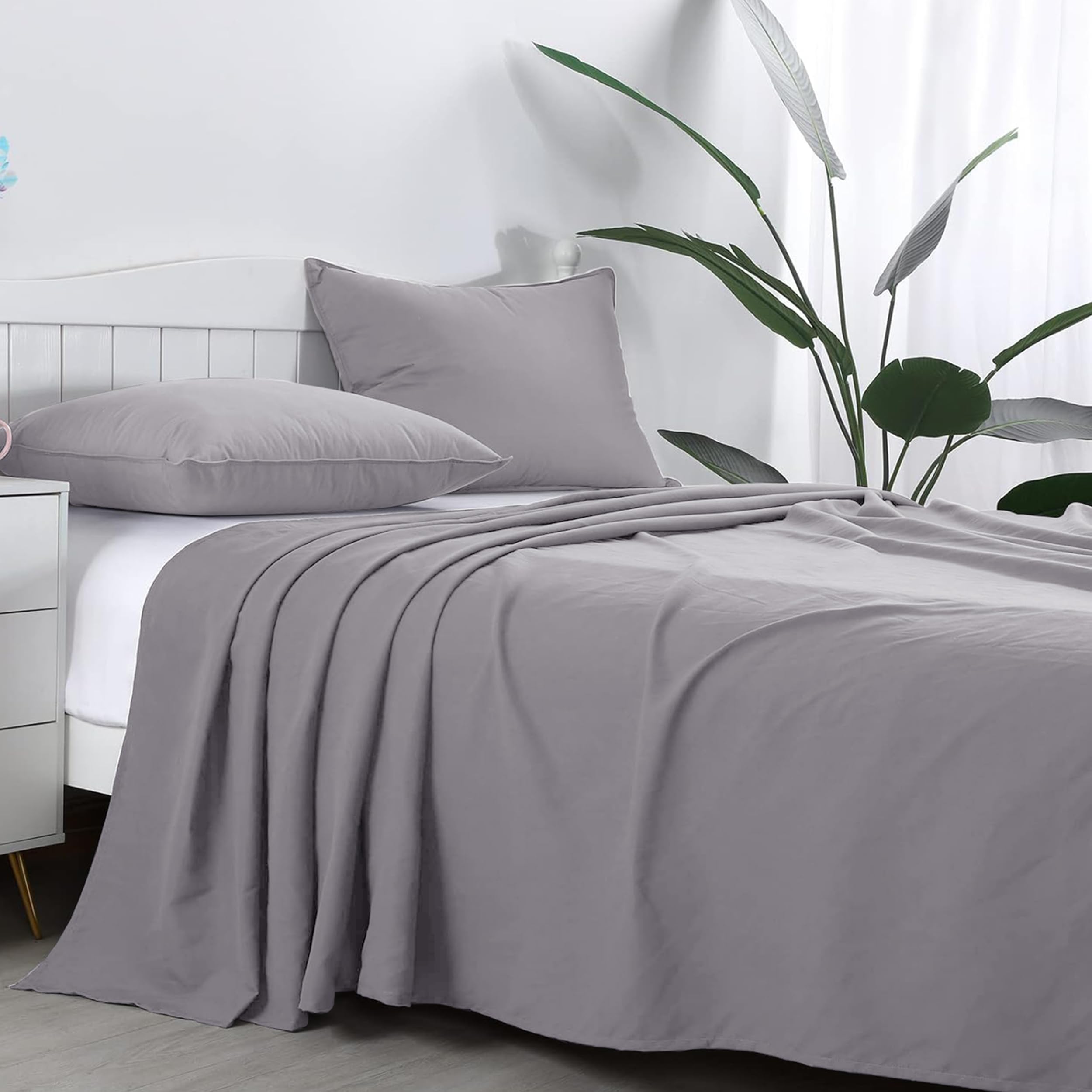 AR Ware Drap plat super king size 100 % coton égyptien 300 fils - Respirant et résistant à la décoloration - Draps de lit de qualité hôtelière sans repassage (275 x 310 cm, Gris)