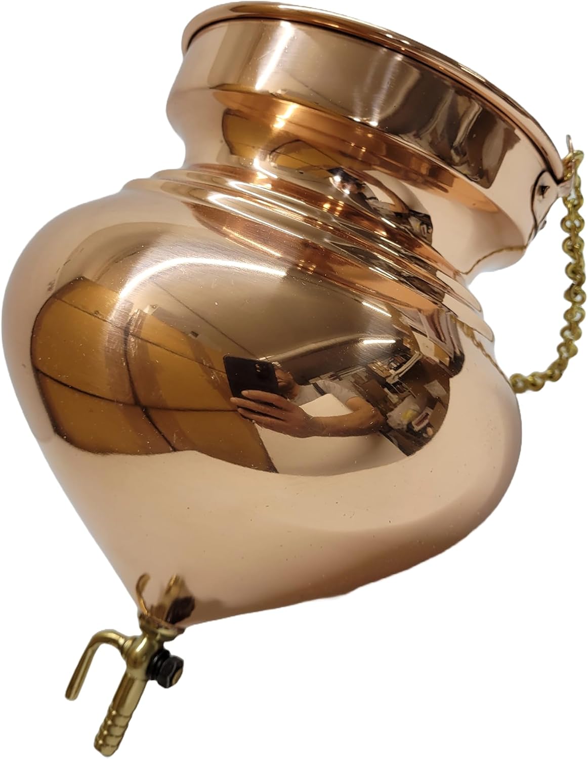 Pure Copper Shirodhara Pot Ayurvedic Equipment with Control Valve and Brass Chain for Panchkarma Abhyanga Sodhana Ayurveda Massage Basti Nasya (Small Shirodhara)