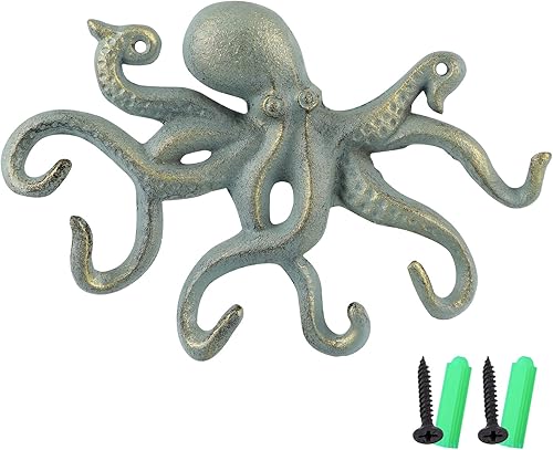Miniatura 8 de MDLUU Gancho de pulpo - Soporte náutico para llaves de pared, gancho de hierro fundido antiguo para abrigo, toalla de mano, bata de baño, chaqueta