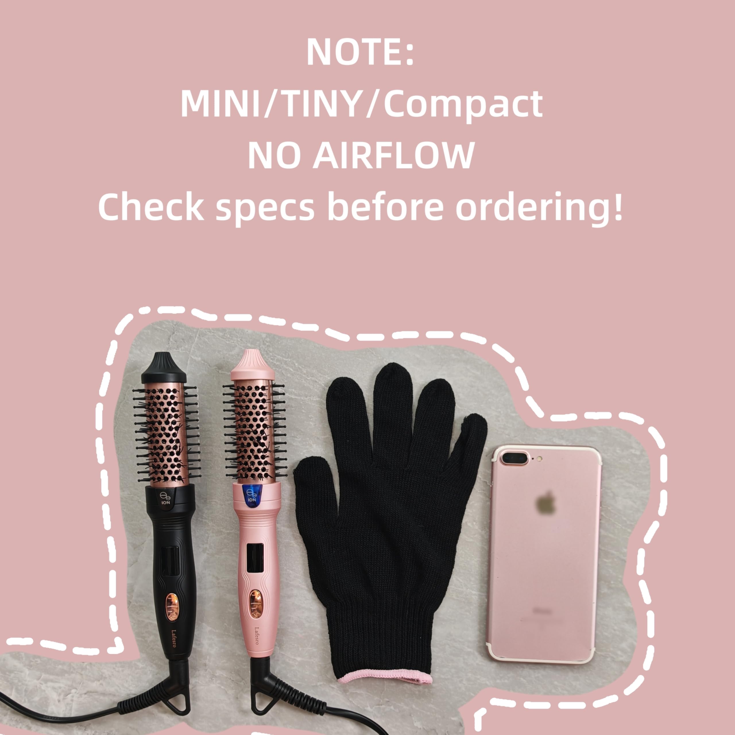 Thermal Brush, 27 mm Cepillo térmico Brushing, Mini cepillo calefactor, Rizador iónico de turmalina cerámica para pelo corto a medio largo, temperatura ajustable, doble tensión, rosa