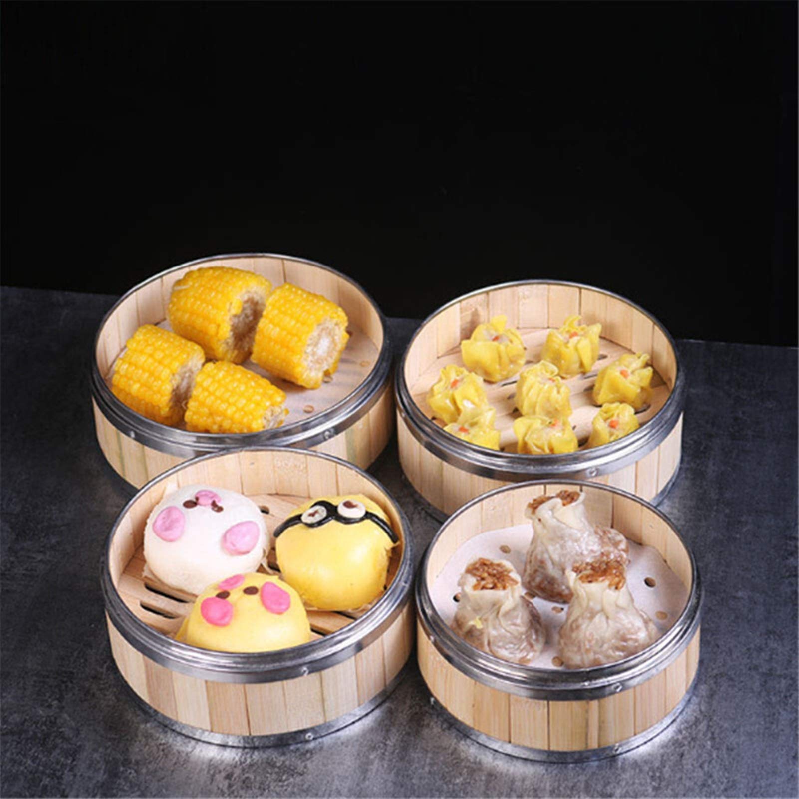 Olla para cocinar, Lcuihong - Vaporera de bambú con Borde de Acero Inoxidable, vaporera de bambú, Platos para Dim Sum, vaporera de Pescado, Cesta de Madera para cocinar al Vapor, Herramienta