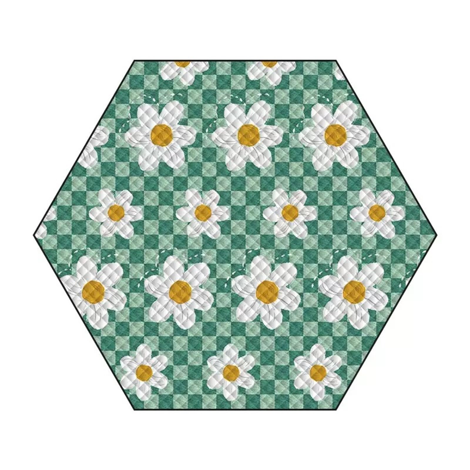 Sześciokątna mata piknikowa na kemping na świeżym powietrzu - wodoodporna folia podłogowa na wiosenne wycieczki i akcesoria do namiotów(Flower Green,210m)