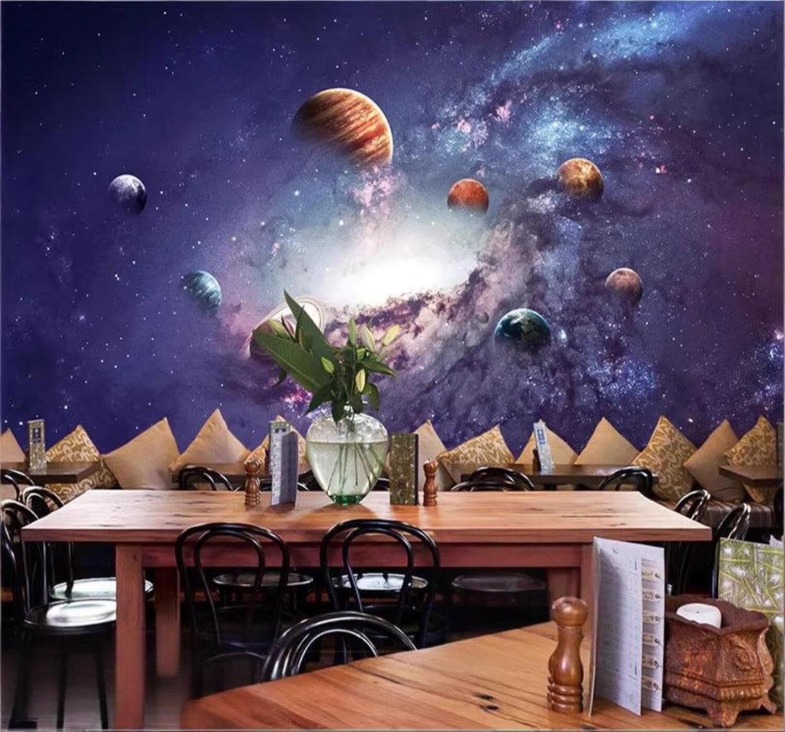 Xlming 350Cm×256Cm(B×H) Cartoon Three Dimensional Universe Starry Sky Planets 3D Wallpaper Luxury Silk Study Dining Feature Sofa Grey Bedroom Living Room Tv Decorative Wall-350Cm×256Cm