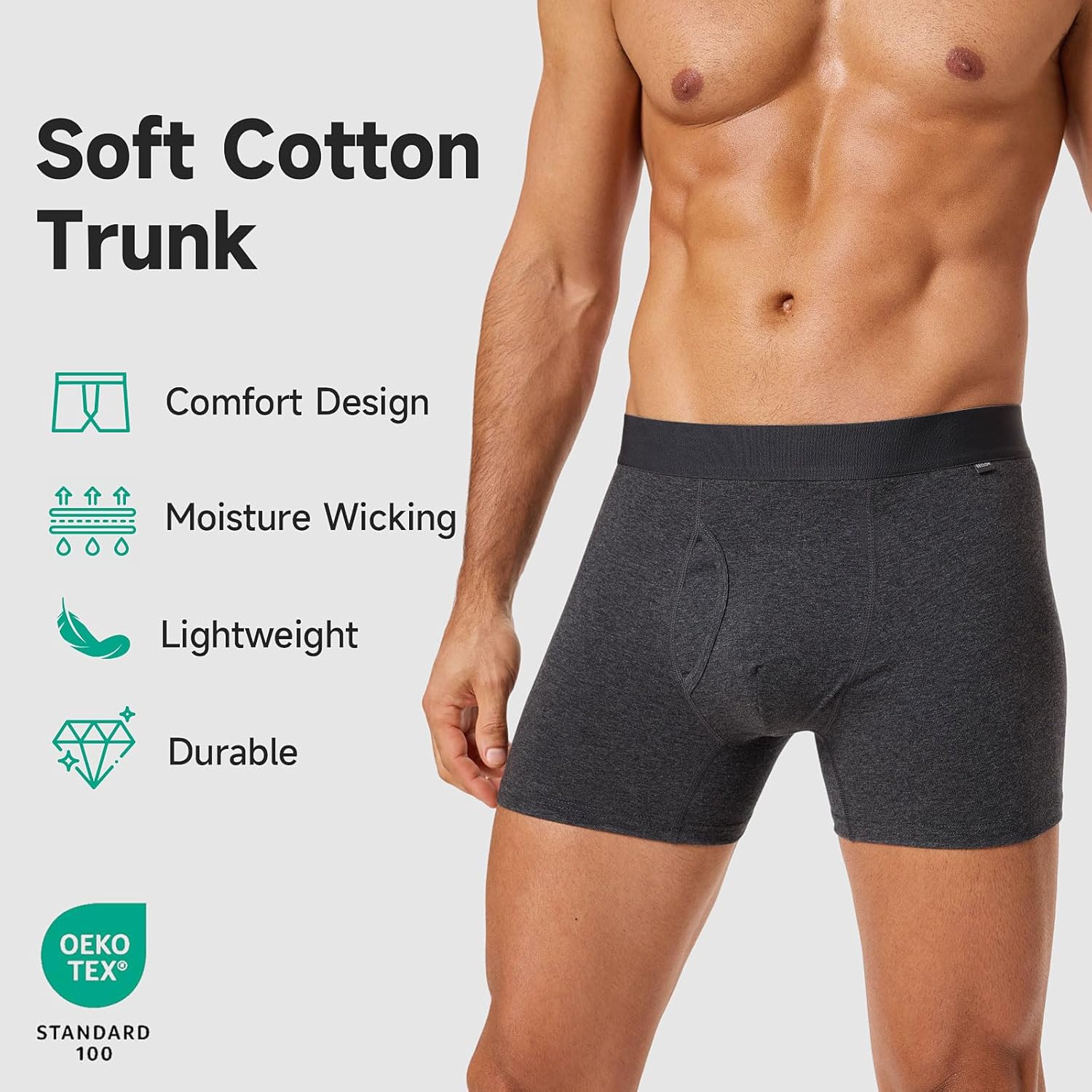 Men's Cotton Boxer Briefs 6 - Pack, Soft Moisture-Wicking Underwear with Pouch,Comfortable Athletic Trunks - Image 2