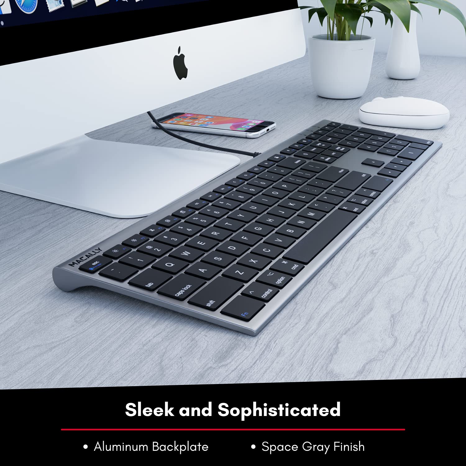 Macally Ultra Slim USB Wired Computer Keyboard Works as a Windows or