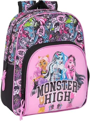 Safta MONSTER HIGH DRAMA - Children's Backpack, Ideal for Children of Different Ages, Comfortable and Versatile, Quality and Resistance, 28 x 10 x 34 cm, multicoloured, M, Casual
