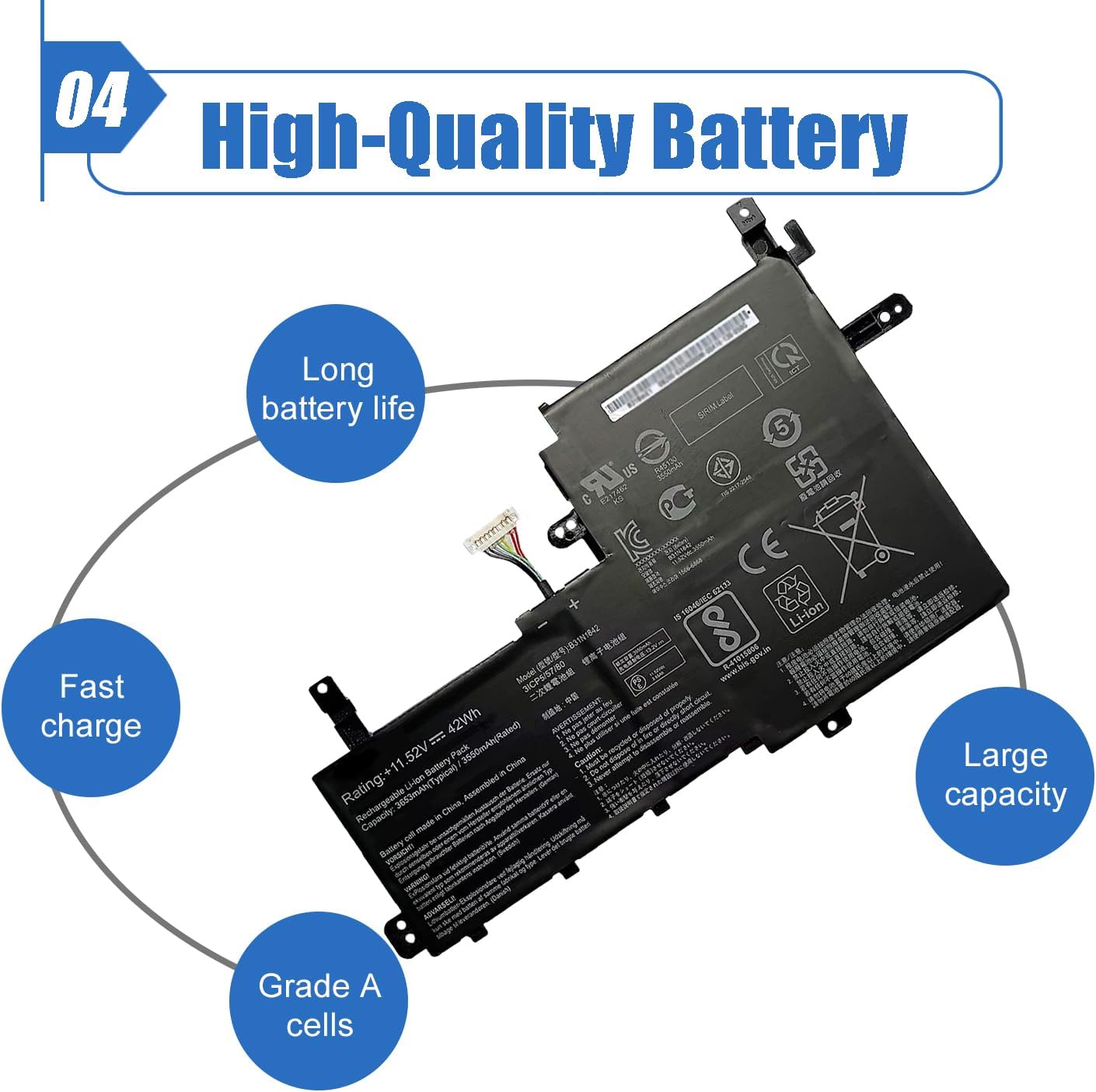 Dentsing B31N1842 11.52V 42Wh/3653mAh Laptop Battery Compatible with Asus VivoBook S15 S531FL S531FA K531FA S531FA-BQ028T X531FA-2S Series Notebook 0B200-03440000