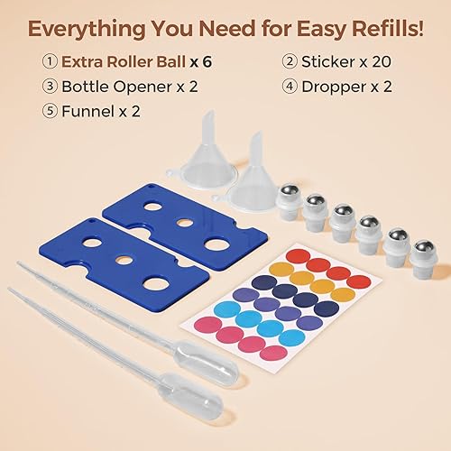 Miniatura 4 de ComSaf 24 botellas enrollables para aceites esenciales de 0.3 onzas líquidas, rollo de sellado de triple bloqueo en botellas de perfume ámbar bolas