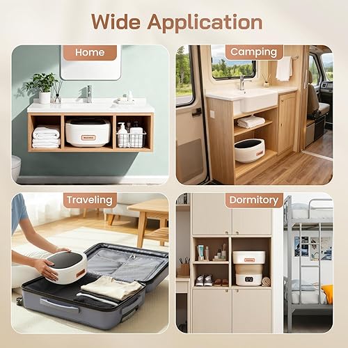 Miniatura 8 de Lavadora portátil, mini lavadora mejorada de 15 litros con cesta giratoria, 3 modos de limpieza, lavadora plegable para viajes, camping,