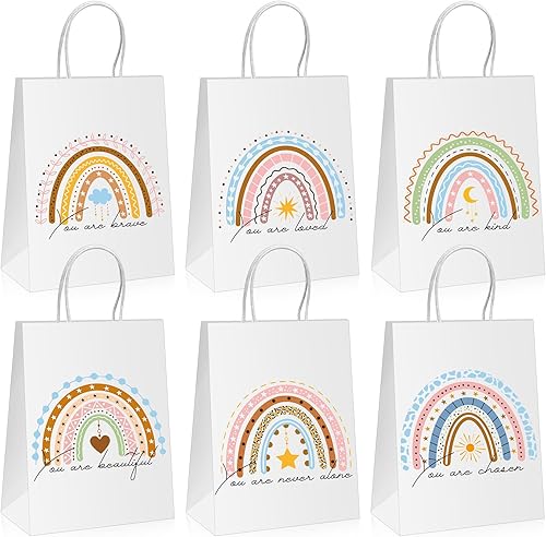 Glenmal 48 bolsas de papel inspiradoras para mujeres, bolsas de papel arcoíris a granel, bolsas de regalo de agradecimiento a los empleados, bolsas