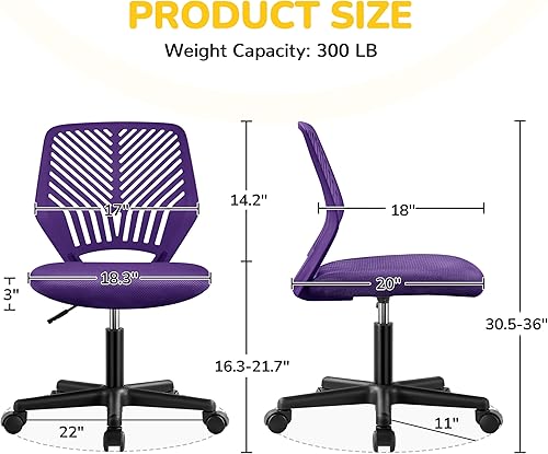 Miniatura 3 de Yaheetech Silla de escritorio para estudiantes, silla de estudio sin brazos con respaldo bajo, silla giratoria ajustable con soporte lumbar, para el