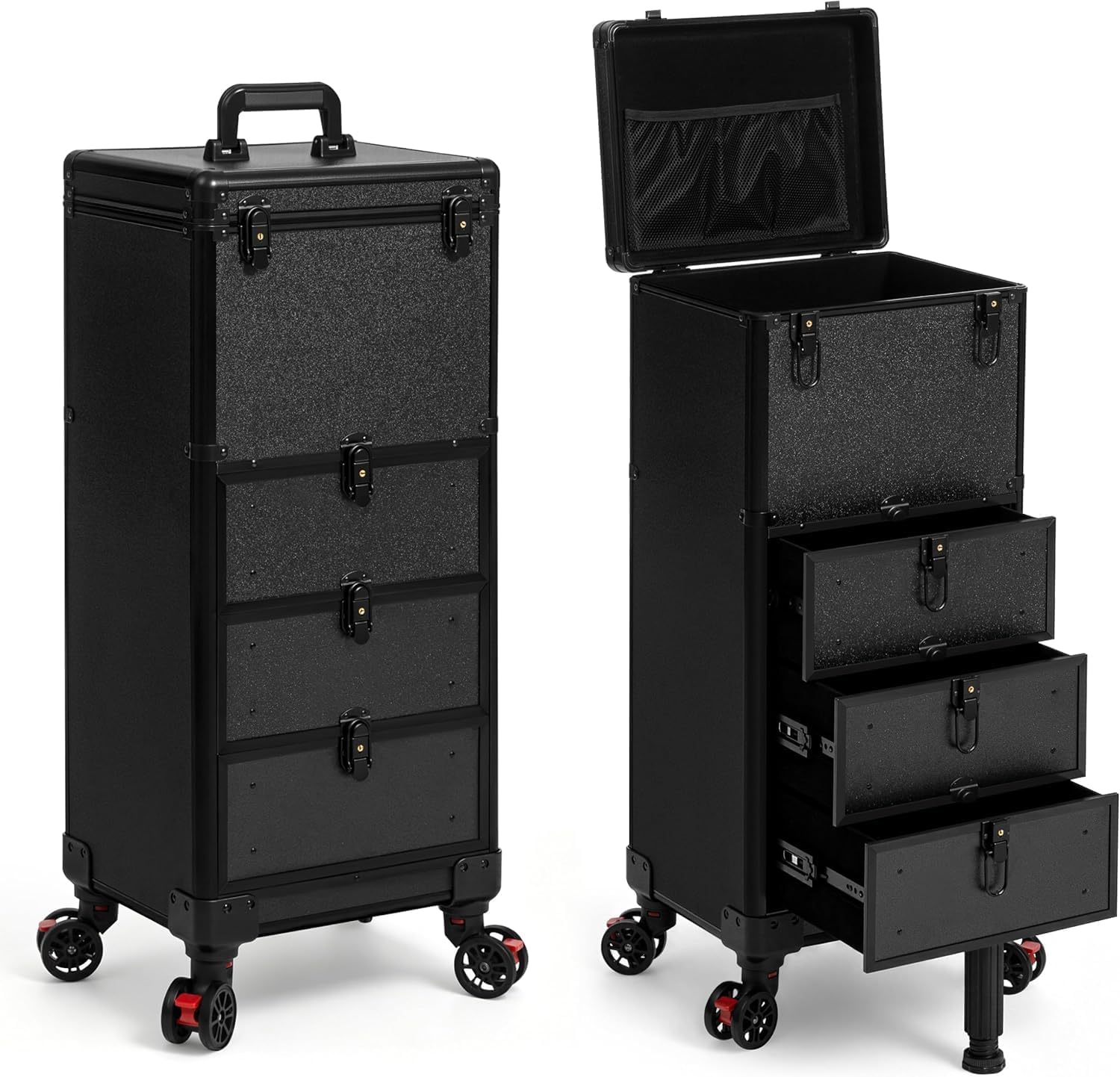 Rolling Makeup Train Case with 3 Drawers, Nail Trolley Cart Salon Station Cosmetology Case on Wheels Organizer Cases for Nail Tech,SPA,Face Painting,Hairstylist,Makeup Artist