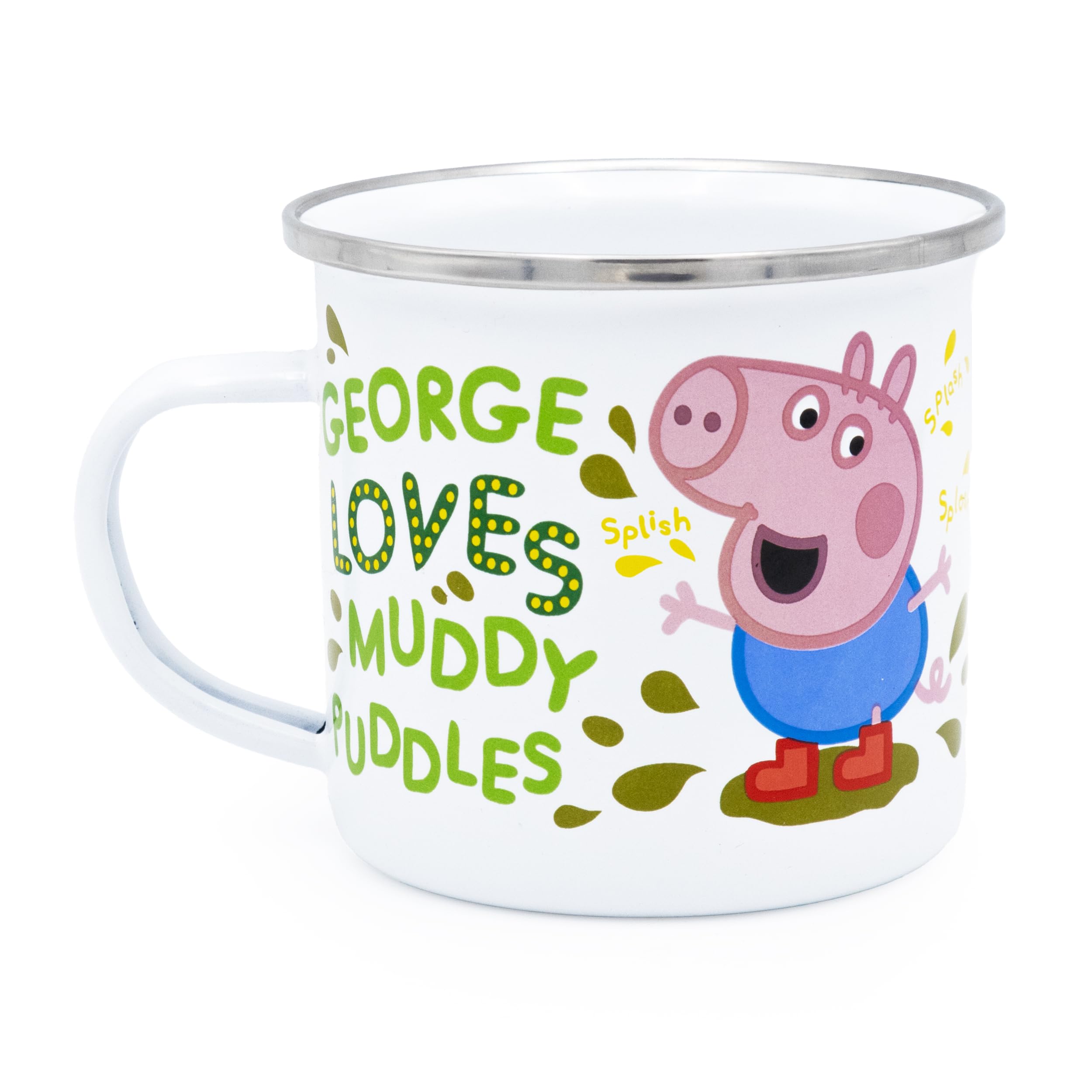 Robert Frederick Peppa Pig Enamel Mug - George Loves Muddy Puddles Design, White