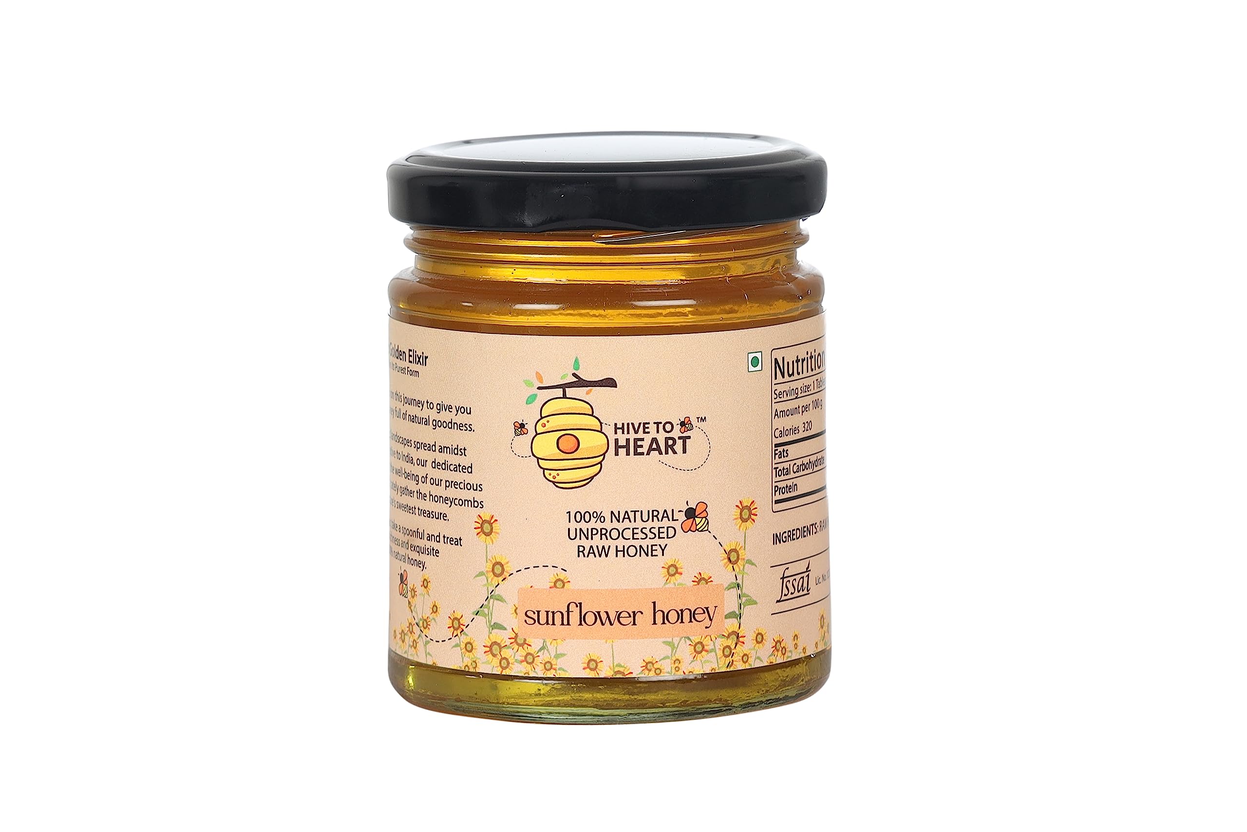 Hive to Heart Sunflower Honey, Raw Organic Forest Honey, Wild, Unprocessed, Unheated, Non Pasteurized, Original Honey (250gm, Pack of 1)