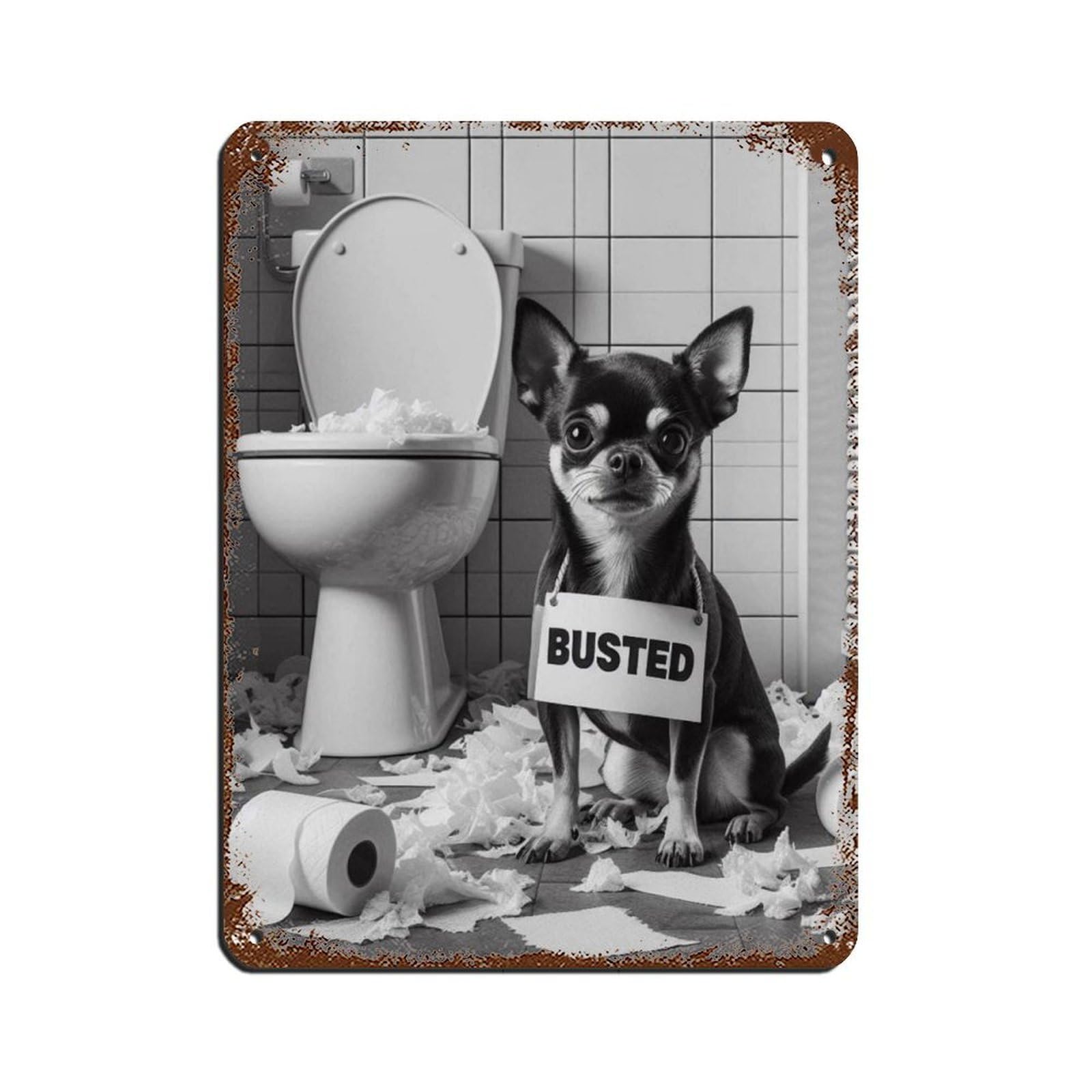 Chihuahua Dog Bathroom Art Tin Sign Vintage Metal Pub Club Cafe Bar Home Wall Art Decoration Poster Retro 12x16inch(30x40cm)