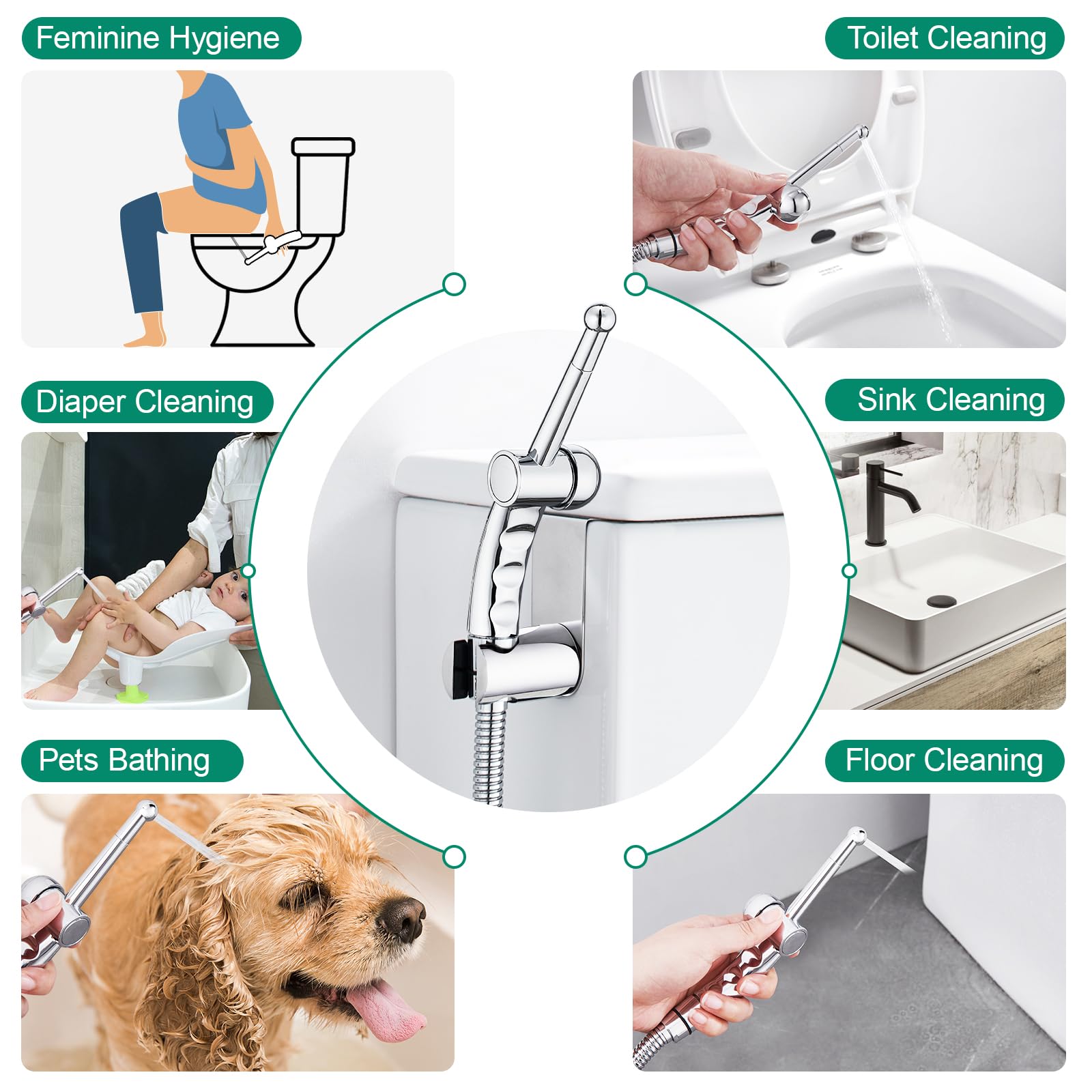 Kit Douchette Wc Toilettes Bidet, Set de spray pour bidet pour toilettes, Set de bidet avec douchette avec flexible de 1.2M et support, Set de douche pour bidet avec valve, Chromé