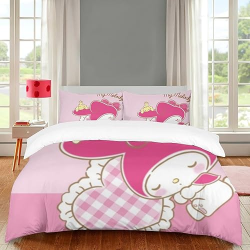 My Bunny Melody - Juego de funda de edredón para dormir, microfibra de poliéster y algodón, 3 piezas, tamaño individual, 80 x 60 pulgadas, diseño de