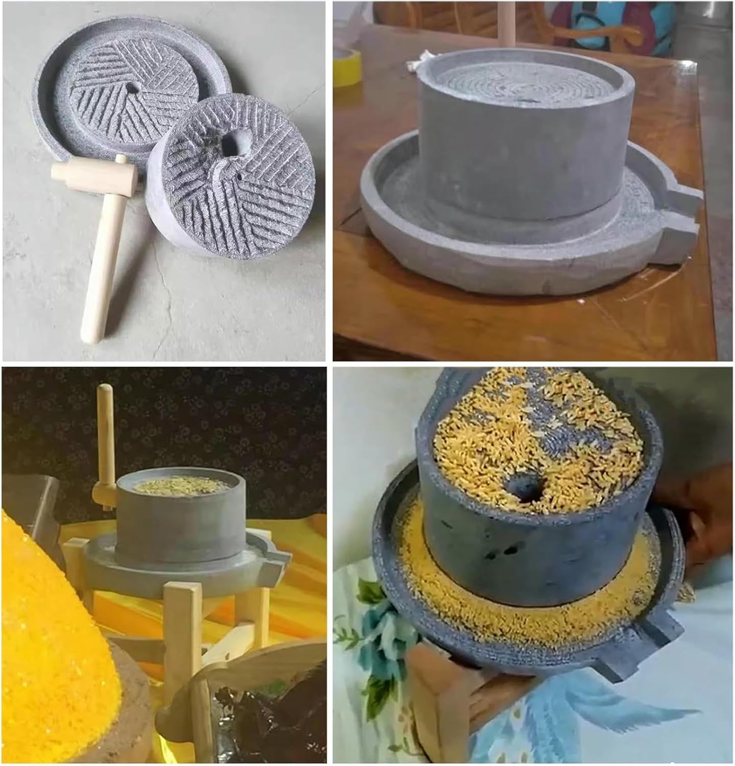 Wheat Rice Wet Soymilk Stone Mill/Grinder, Small Paste Mill Wet Grinder, Sesame/Seeds/Wet Soybean Pulverizer, Home Stone with Wooden Frame,