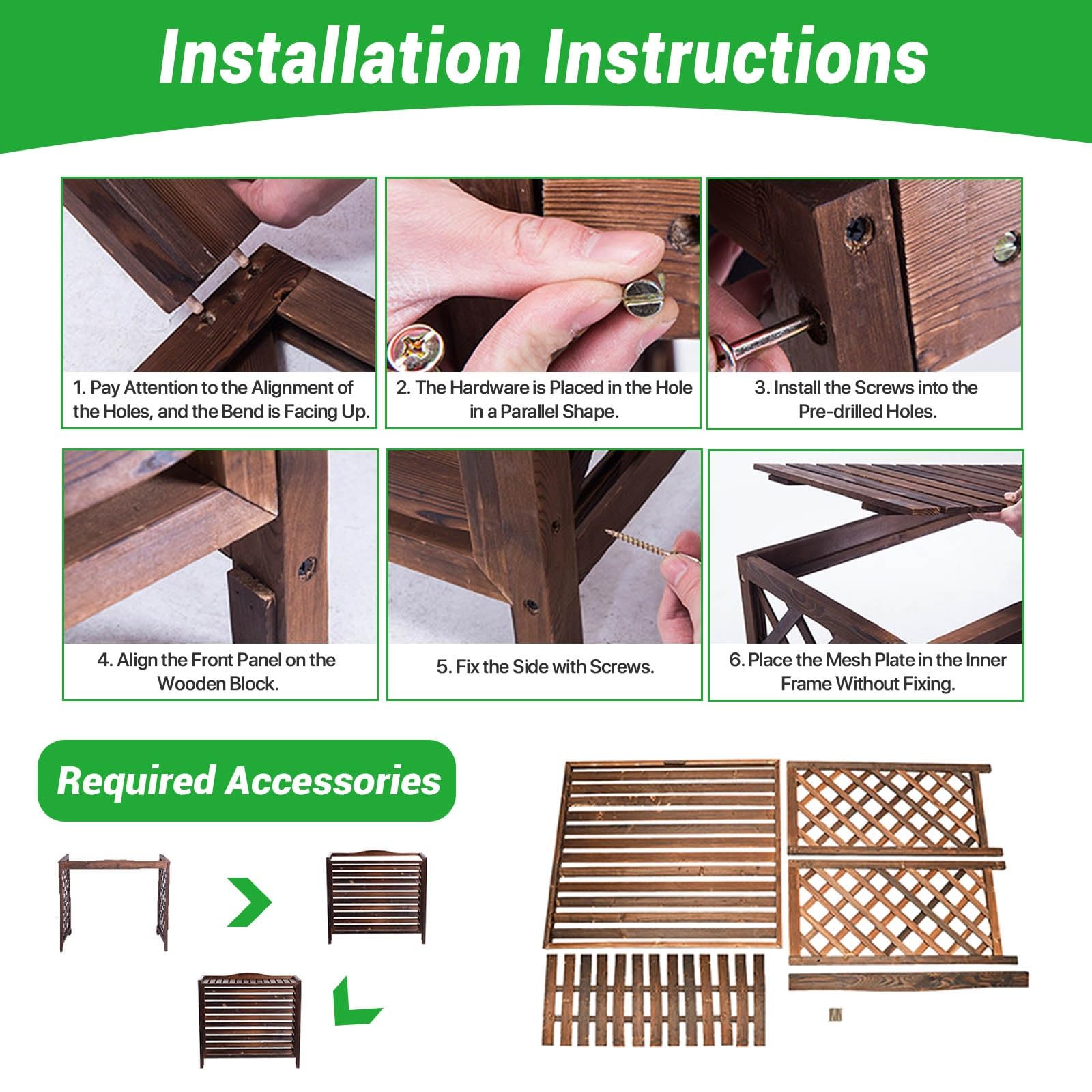 Copertura per Condizionatore Esterno in Legno Copri Condizionatore Da Esterno Legno Copri Pompa Di Calore Da Esterna Grande Anti-Corrosione Supporto per Piante Da Esterno per Giardino(120x57x100cm)