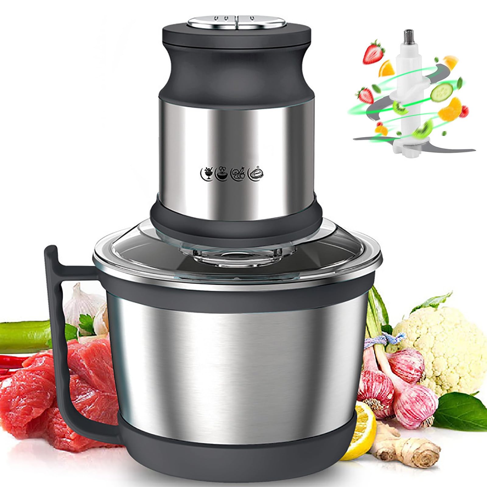 Picadora De Carne EléCtrica De 3L, 800W Procesador De Alimentos Y Licuadora, Ajustable De 2 Velocidades, con Mango/Tapa Transparente, para Carne, Verduras, Frutas, Cebollas, Ajos