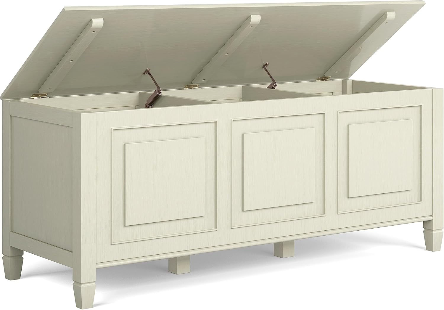 SIMPLIHOME Connaught Storage Bench - 51 inch Wide Solid Wood Trunk Bench in Antique White, Traditional Bench for Entryway with Lift-Up Lid and 3 Hidden Compartments