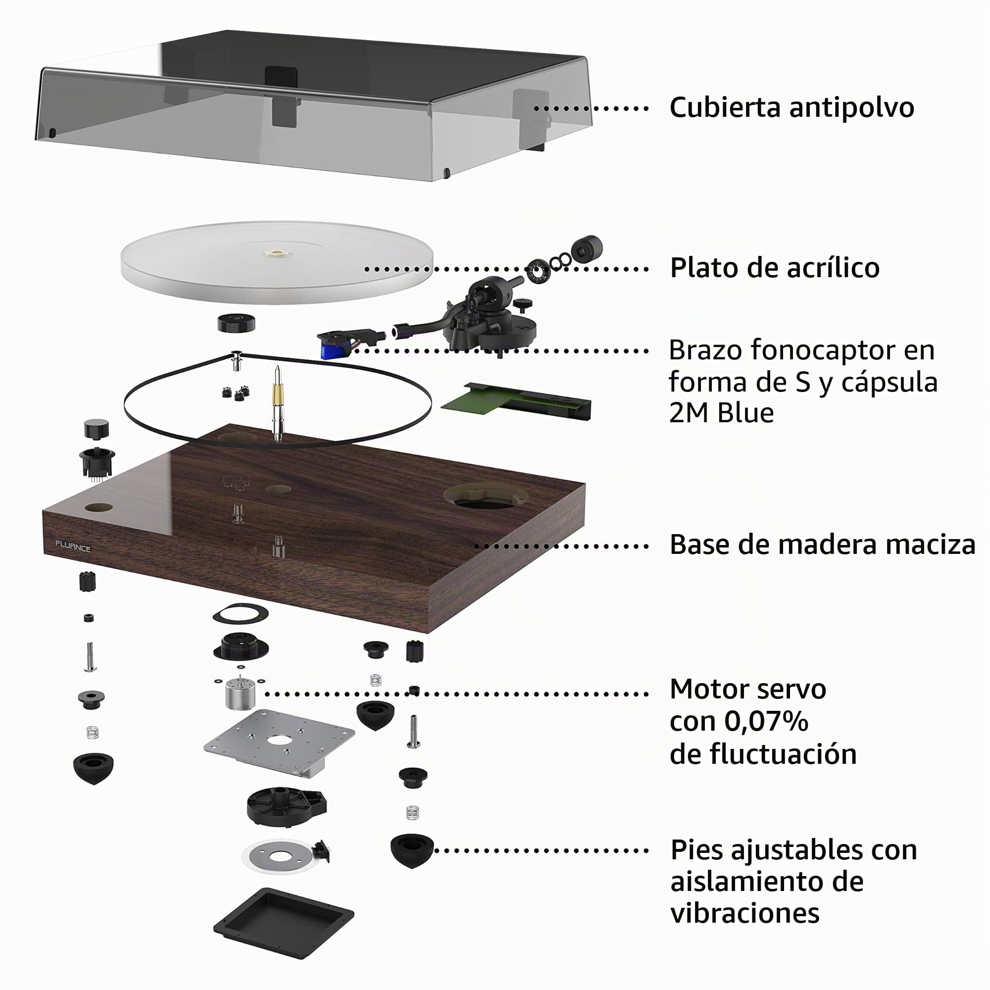 Fluance RT85 Referencia de Alta fidelidad Tocadiscos de Vinilo con Cartucho Azul Ortofon 2M, Placa acrílica, zócalo de Madera Maciza, pies de Aislamiento de vibración - Piano Negro