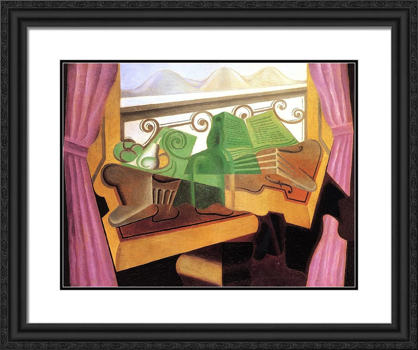 ArtDirect Gris, Juan 24x20 Black Ornate Framed Art Print with Double Matting Titled: Open Window With Hills
