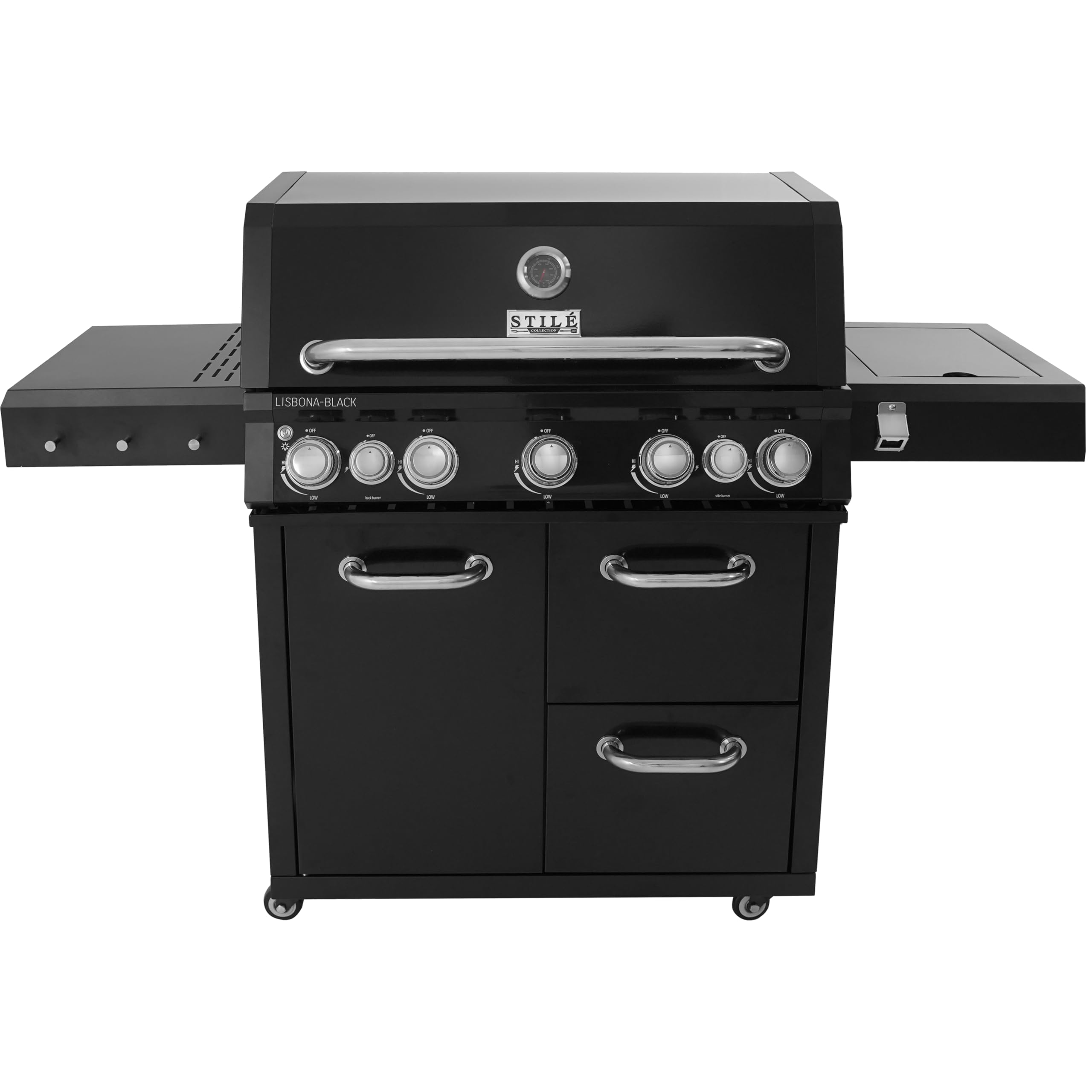 Barbecue a Gas 5 Bruciatori + Infrarossi + Fornello Laterale – BBQ Professionale 21 kW in Acciaio Inox con Griglie Ghisa, Piastra Reversibile, LED e Termometro | Cucina da Giardino