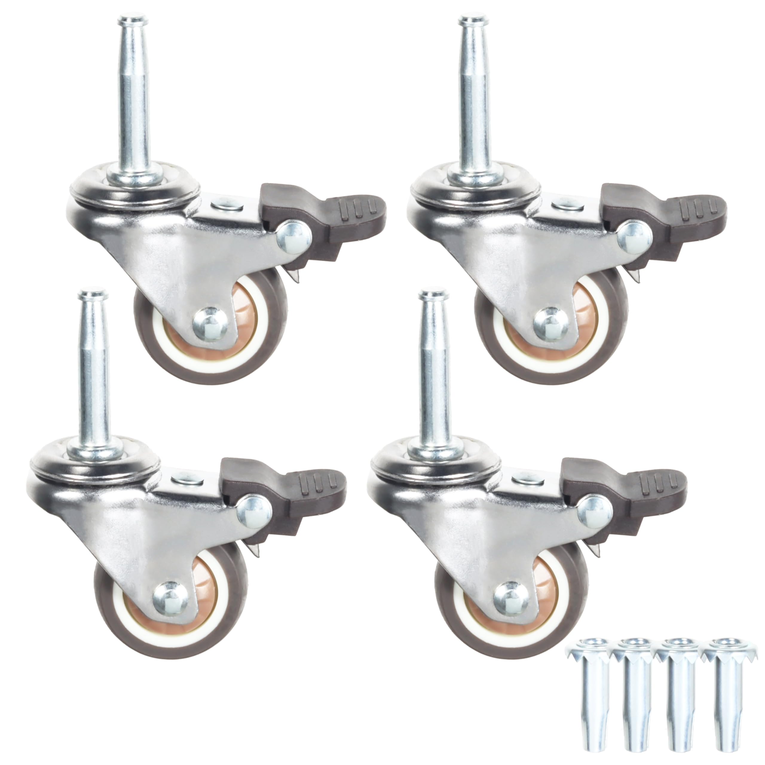 Nfbcxutkw 5 Stem Caster Wheels With /16" X 1-1/2" (8 X 38Mm) Stem Sockets Tpr Replacement Castors Swivel Casters For Carts, Furniture, Dolly, Workbench (1. Inch With Brakes)