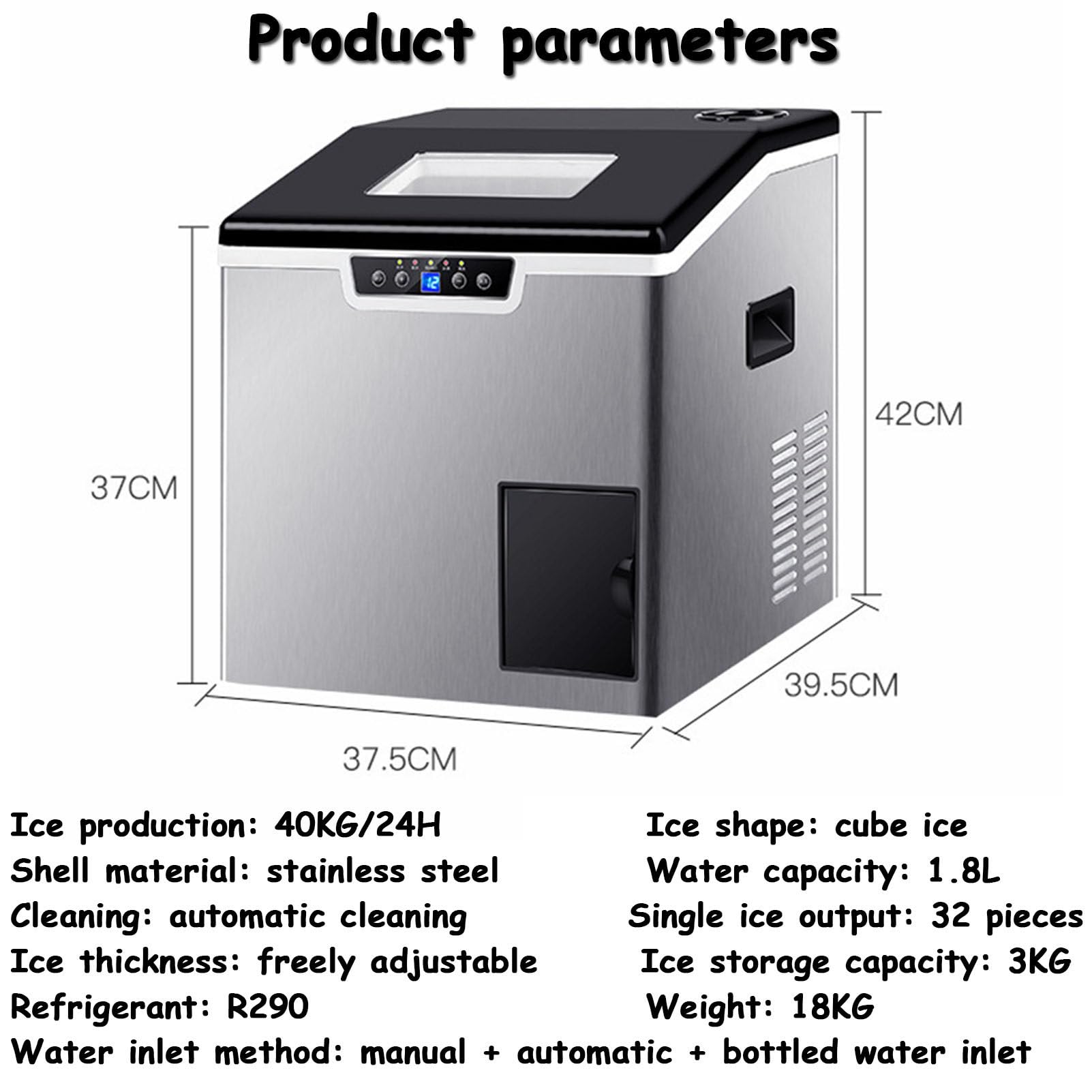 Generico Macchina per Il Ghiaccio, Portatile da banco, Produce 32 cubetti di Ghiaccio in 6 Minuti, autopulente, Produce 40 kg al Giorno per casa, Feste, Cucina e Bar.