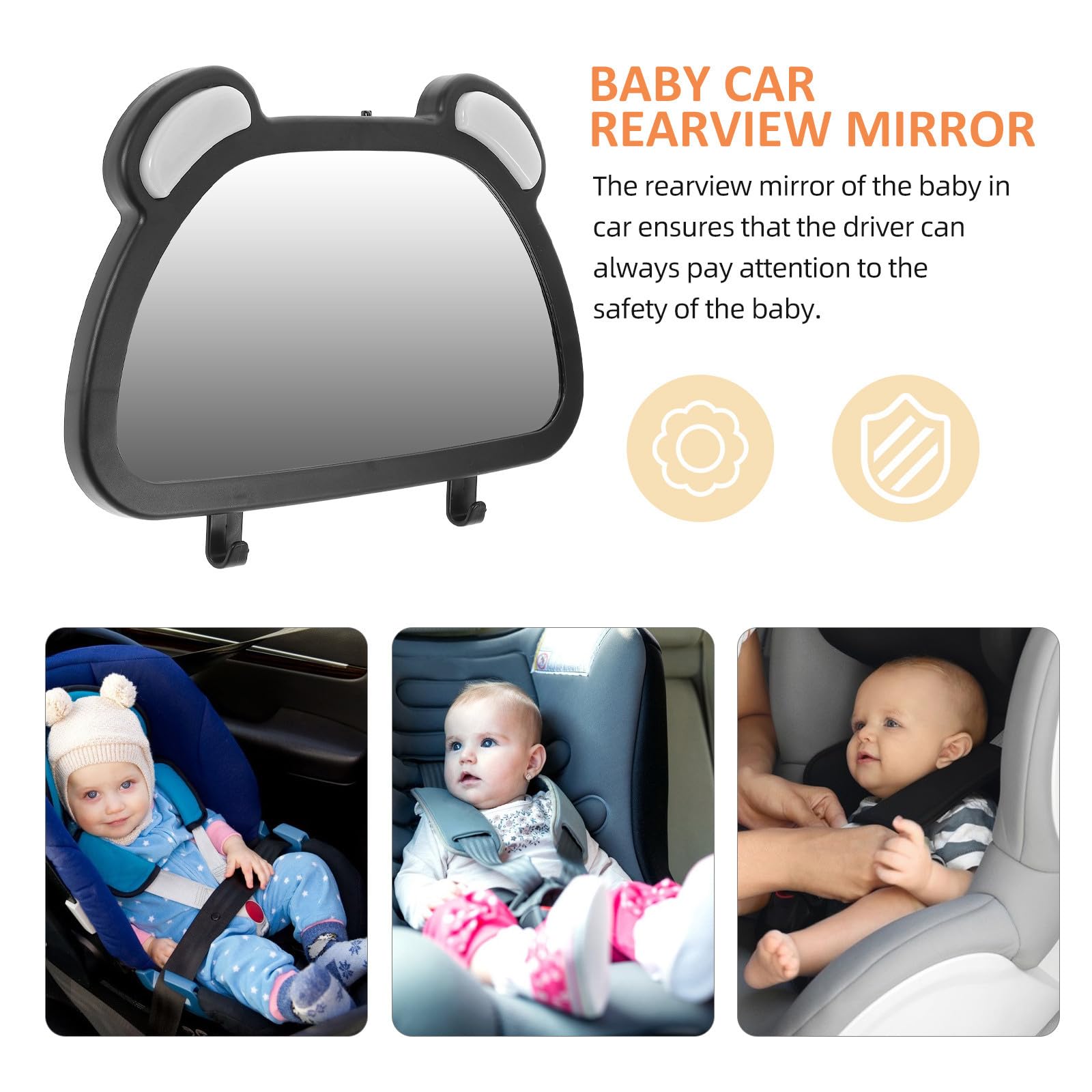 Espejo Retrovisor para Coche de Ñiño Giratorio 360° Negro