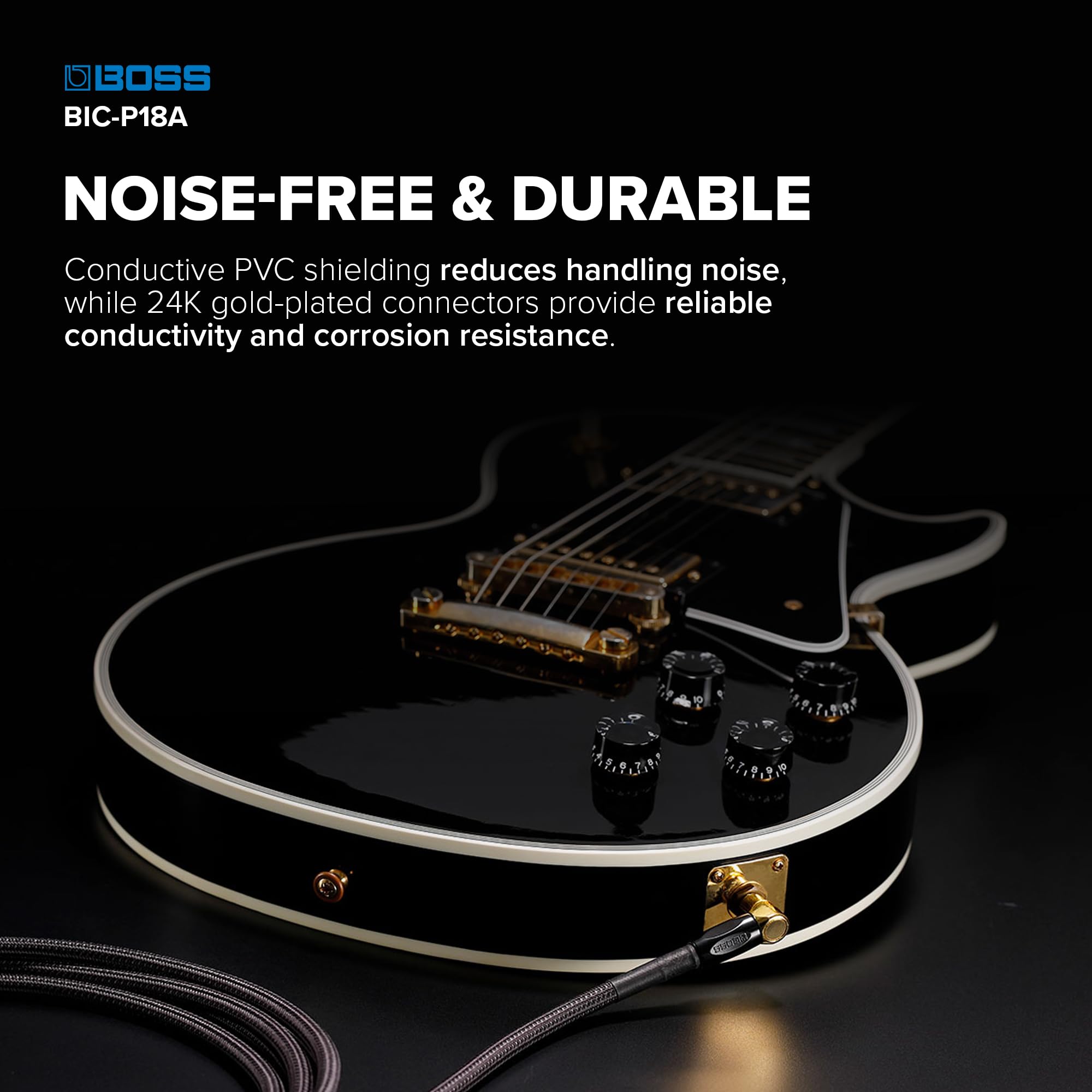 Kabel instrumentowy GAMME BIC-P18A Ultra High Fidelity - 18 stóp/5,5 m - 24-karatowe pozłacane 24-karatowym złotem proste złącza jack - do gitary i basu dla wysokiej jakości dźwięku