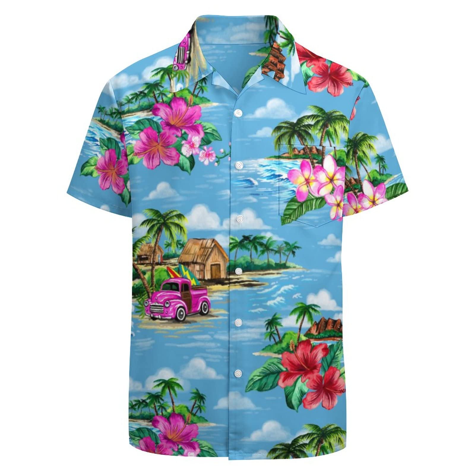 Larsd Men's Blue Beach 80S 90S Button Up Hawaiian Beach Shirt For - Vintage Retro Neon Disco Party Wear, Xxxxxl