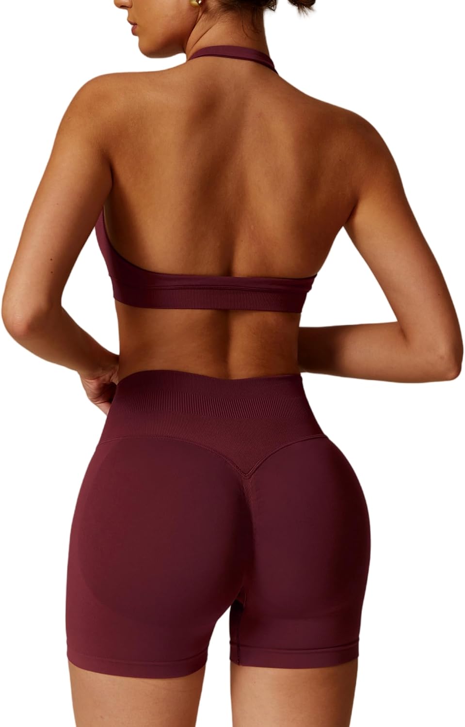 ABOCIW Workout Sets for Women 2 Piece seamless Halter Sports Bra Scrunch Butt Impact Shorts Gym Yoga Outfits