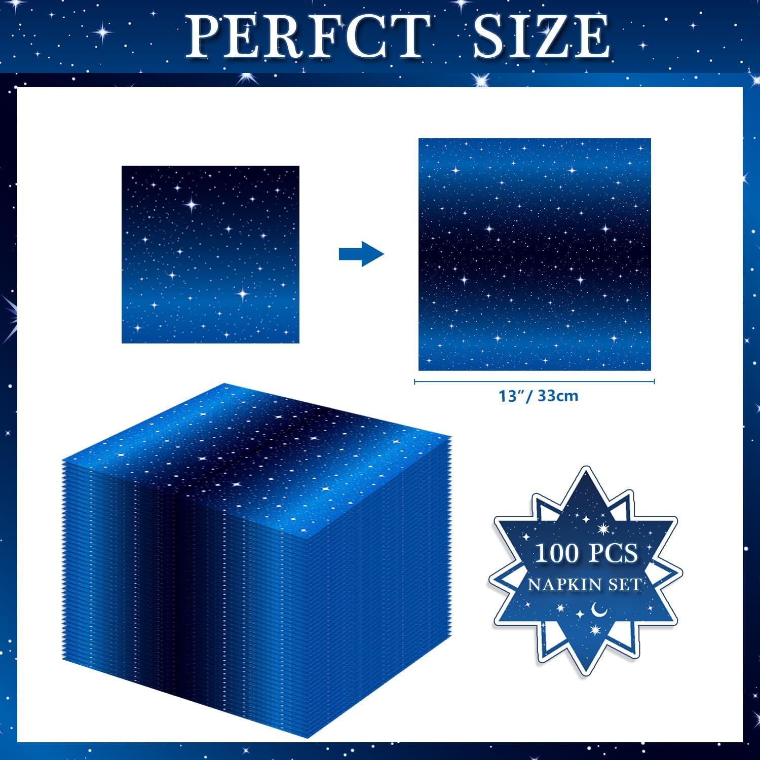 100 Pcs Space Starry Napkins Galaxy Party Napkins Supplies 13 x 13 Inches Starry Night Decorations Napkins Starry Night Galaxy Paper Napkins for Star Planet Themed Decorations (100)