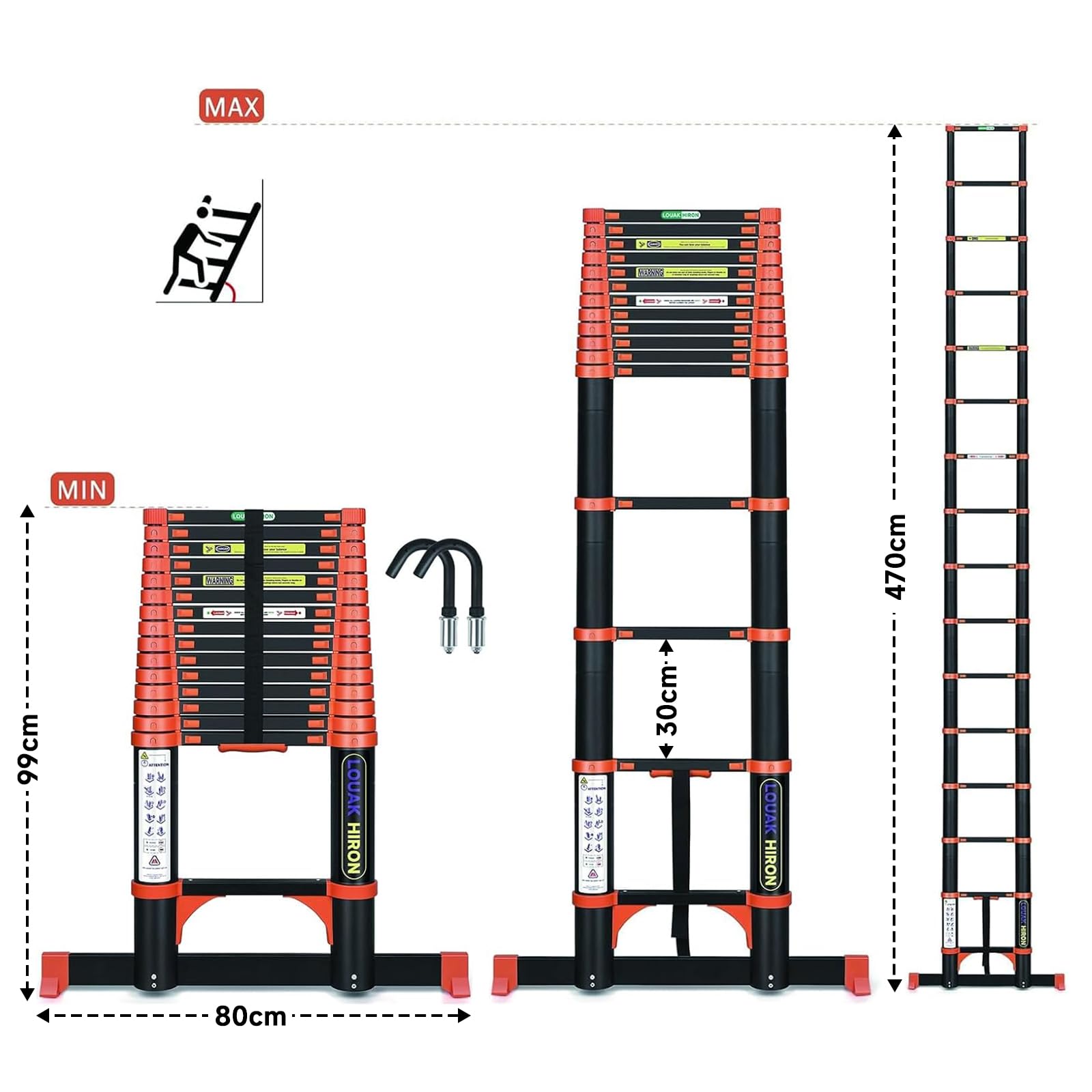 Alu Teleskopleiter 4.7M Ausziehbare Leiter, 16FT Klappleiter Stehleiter Rutschfester, aus hochwertigem Aluminium Ausziehleiter Mehrzweckleiter Haushaltsleiter