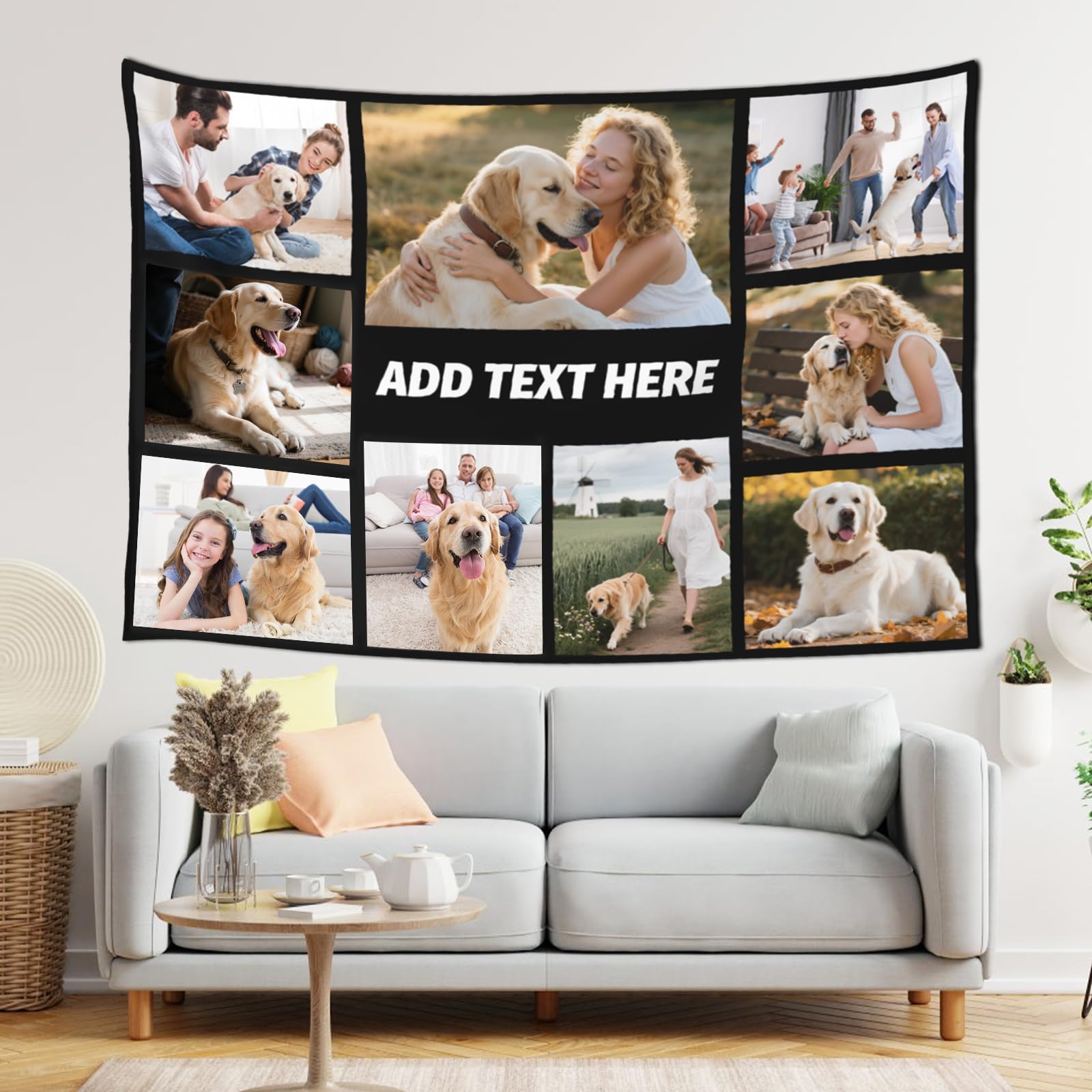 Xunqi Xufa Horizontal-9Photo Custom Tapestry With Photo Text, Personalised Photo Wall Tapestry, Customised Backdrop Banner, Customized Your Own Tapestry For Home Decor Wedding Graduation Birthday Party (Horizontal-9Photo)