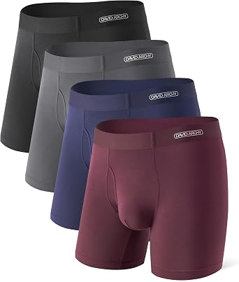 DAVID ARCHY Mens Modal Boxer Briefs, WaistFree Comfort Waistband, 4 Pack | Second Skin Modal Fabric, Breathable, Support Pouch, Anti Chafing, No Ride up Fit, Easy Access Side Fly, Tagless Design