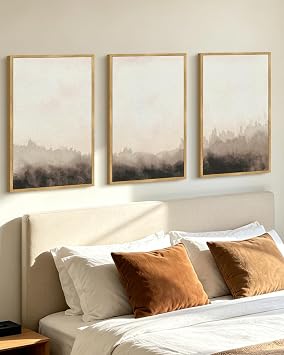 PHOPAGO Landscape Abstract Framed Wall Art Large 16x24in Brown Nature Wilderness Illustrations Decor Minimalist Modern Art Prints Laundry Ding Living Room Decor - Natural Framed