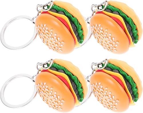 jojofuny 4 llaveros de hamburguesa 3D con colgante de hamburguesa con queso, llavero de simulación de alimentos, para bolsas de puré, para recuerdos