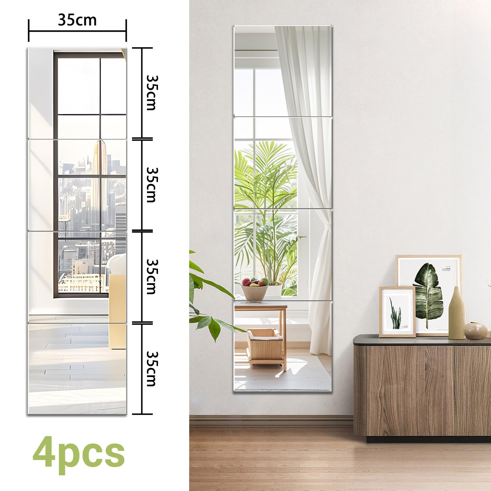 Spiegel 35x35 Klebespiegel Kleben Spiegelfliesen Wall Mirror Selbstklebend Glas HD DIY Wandspiegel Lang Spiegel Kleben Wand für Küche, Wohn und Badezimmer Schlafzimmer (35x35cm, 4 Stück 07)