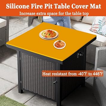 Silicone Mat for Propane Fire Pit Table, 28 inch Non-Slip Firepit Covers Square, Waterproof Heavy Duty Outdoor Fire Pit Table Cover (Dark Gray)