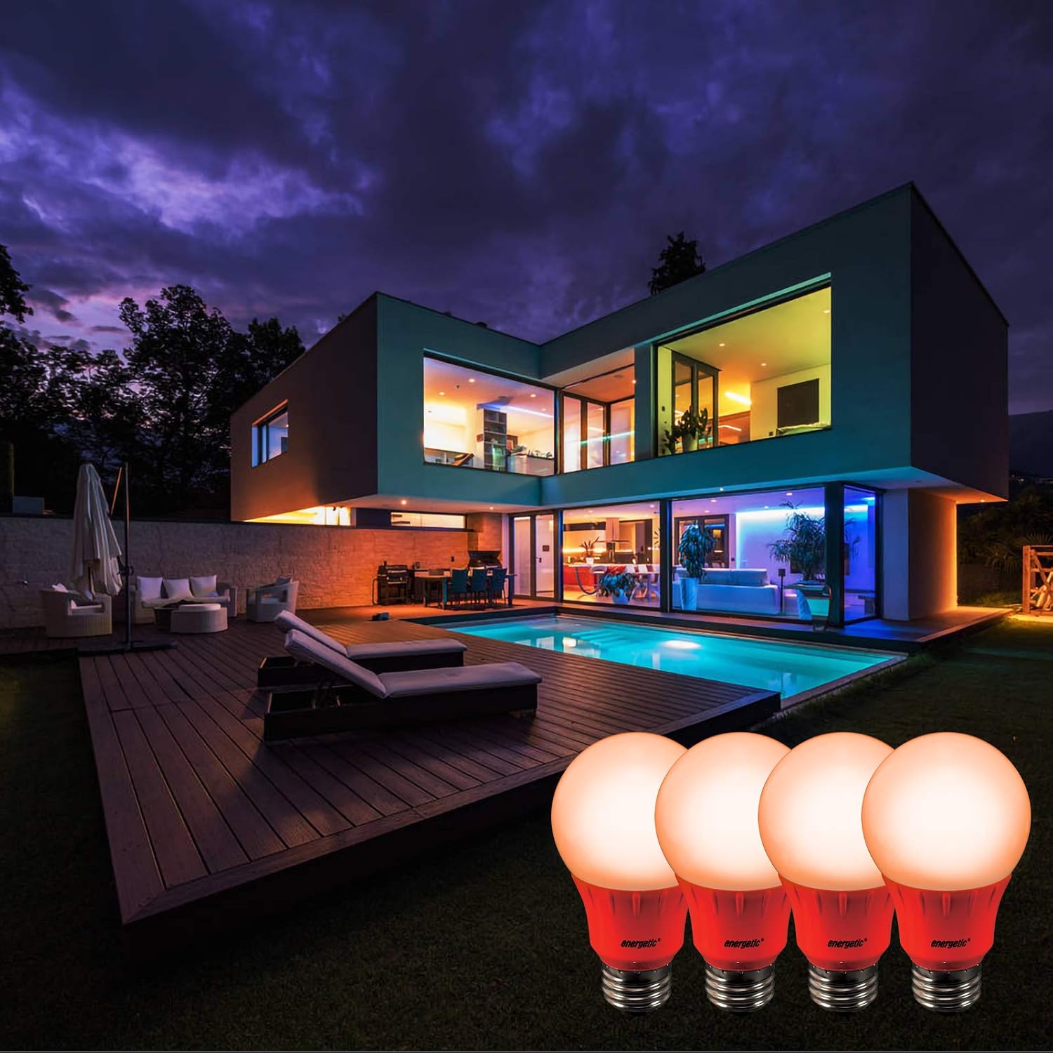4 Pack led Colored Birthday Light Bulb 40 watt Equivalent, A19 Orange Light, E26 Colored LED Bulb for Indoor, Lamps, Party Decorative Lighting, Non-dimmable, UL-Listed