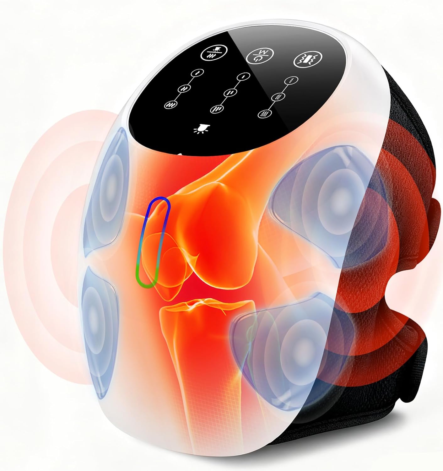 World's First 360° Knee Massager with 1-Second Heat - Cordless Red Light Therapy for Joint Comfort, 3 Intensity Levels, Perfect for Athletes, Seniors & Active Adults