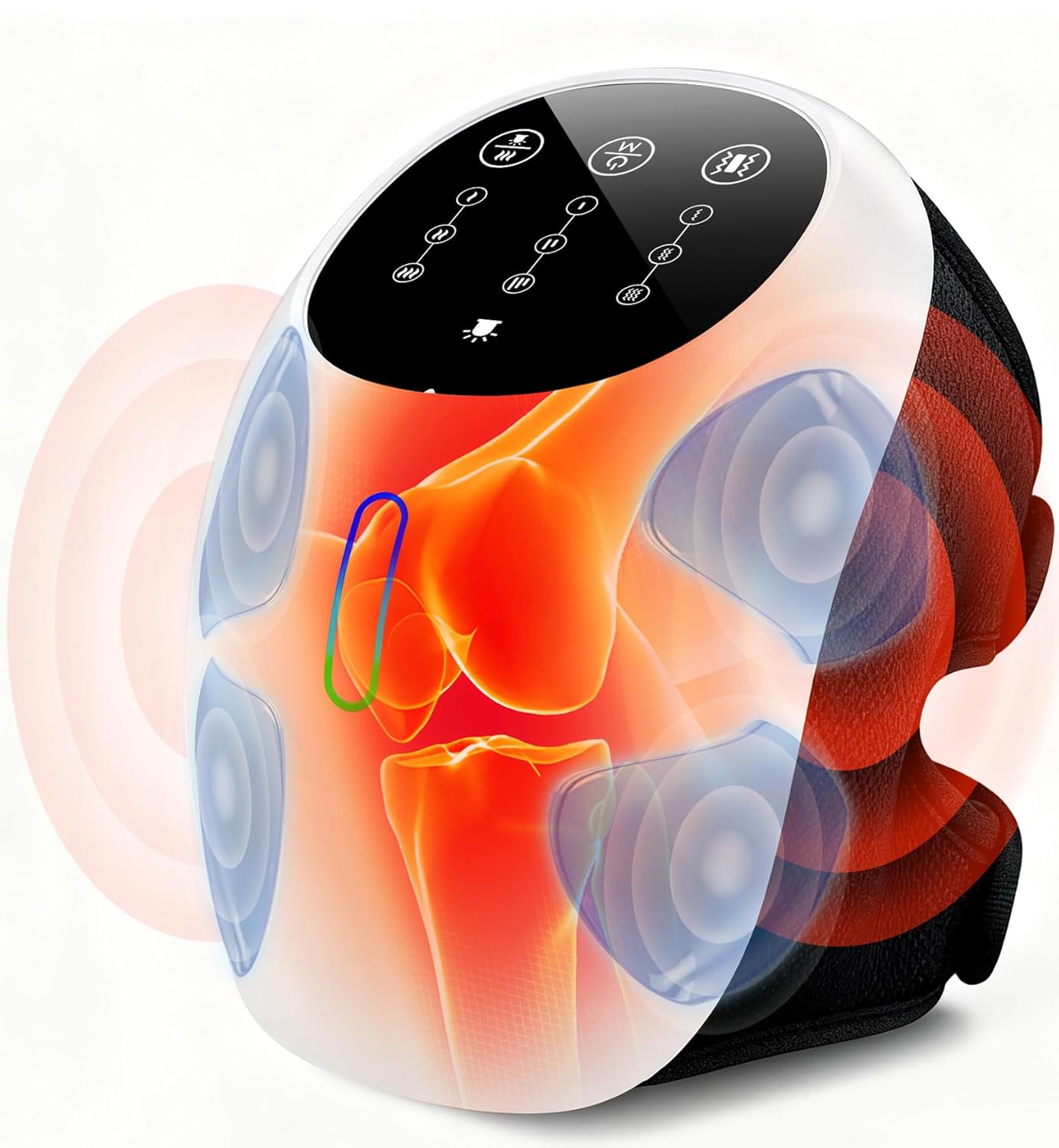 Cordless 360° Knee Massager with 1-Second Heat & Red Light Therapy for Joint Pain Relief, 3 Intensities Ideal for Athletes, Seniors, Active Adults