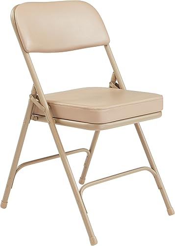 Miniatura 4 de Paquete de 2 sillas plegables tapizadas de alta calidad con marco de metal y asiento acolchado de tela, capacidad de 300 libras (beige)
