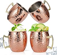 Amrules Moscow Mule Mugs Set of 4 - 16oz Hammered Copper Cups with Gold Brass Handles & 304 Stainless Steel Lining for Cocktails, Beer, Parties