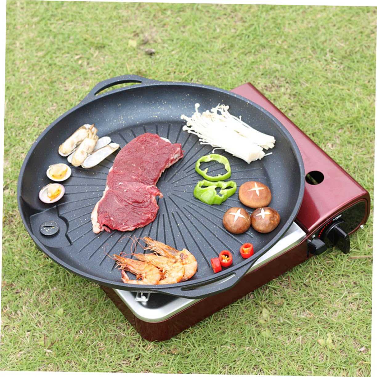 Balacoo Outdoor BBQ Tool Barbecue Grill Stone Fry Pan Portable Grill Pans Non-Stick for Easy Cleanup