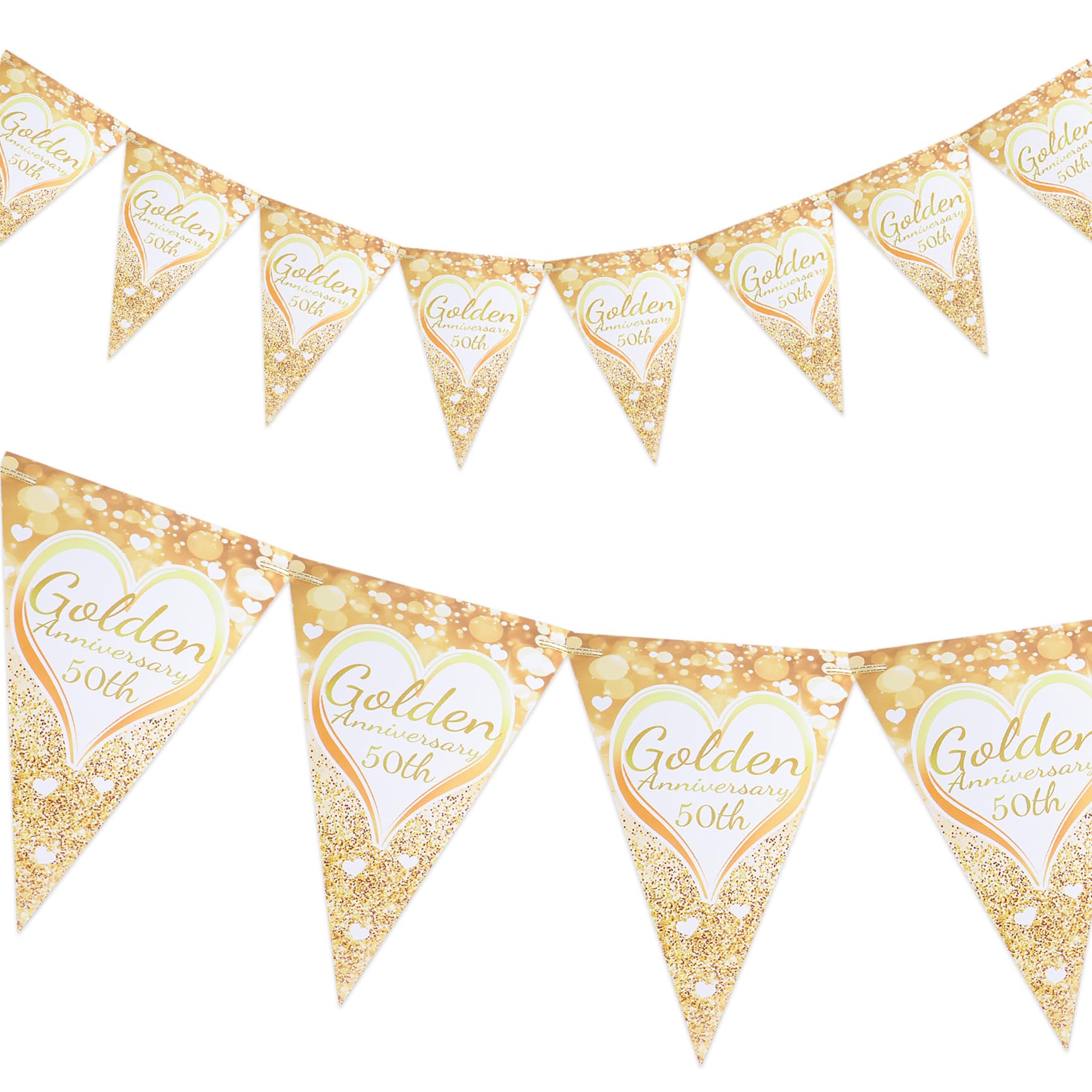 2Pcs 50th Anniversary Banner, 50th Anniversary Triangle Bunting Banner Golden Wedding Garland for Golden Wedding Birthday Party Decorations
